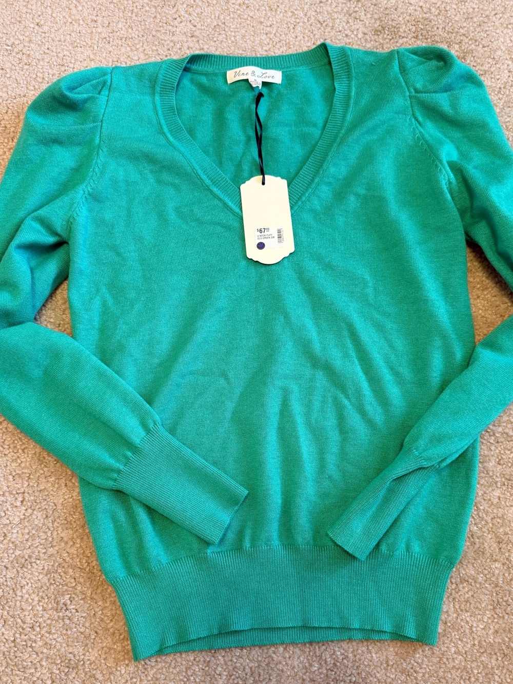 Vine & Love Kelly Green V-Neck Women's Sweater